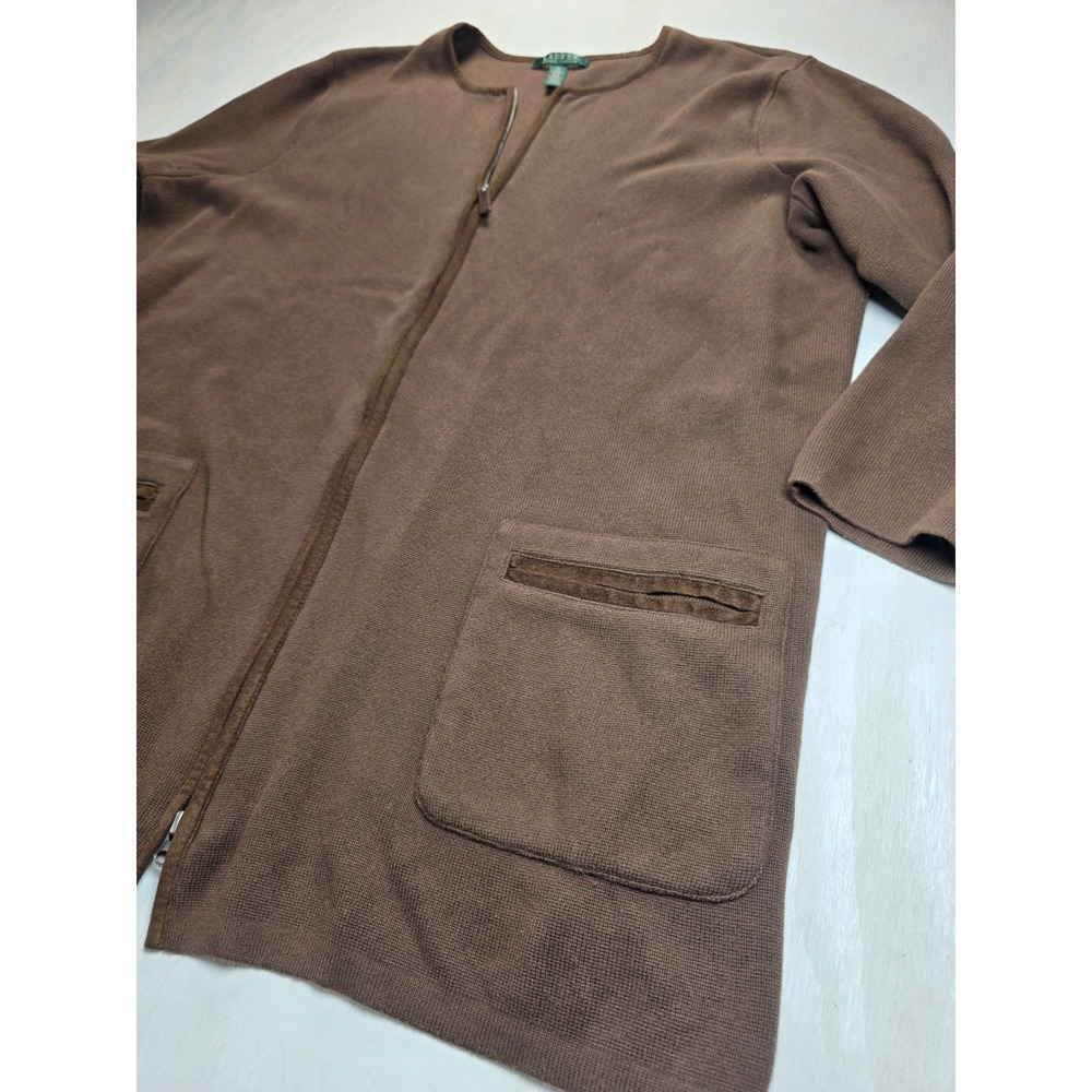 Lauren Ralph Lauren Brown Zip Up Cardigan Sweater 3X Cotton Minimalist Academia